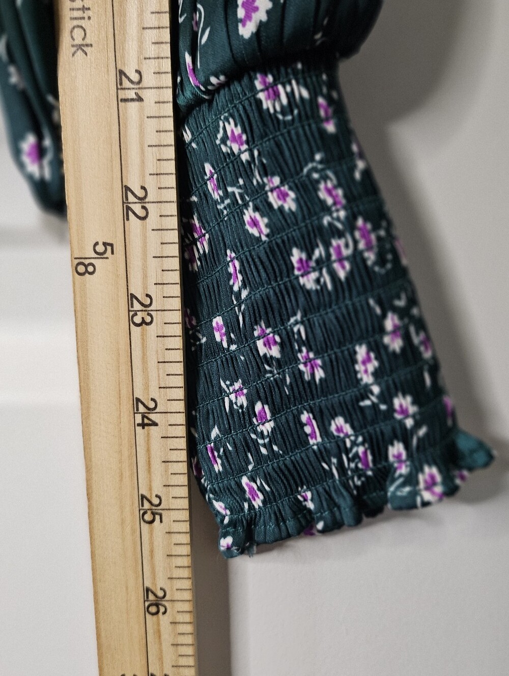 GAP Green Floral Smocked Wrap Blouse Small Cottagecore Boho Puff Sleeve Top - Picture 14 of 16